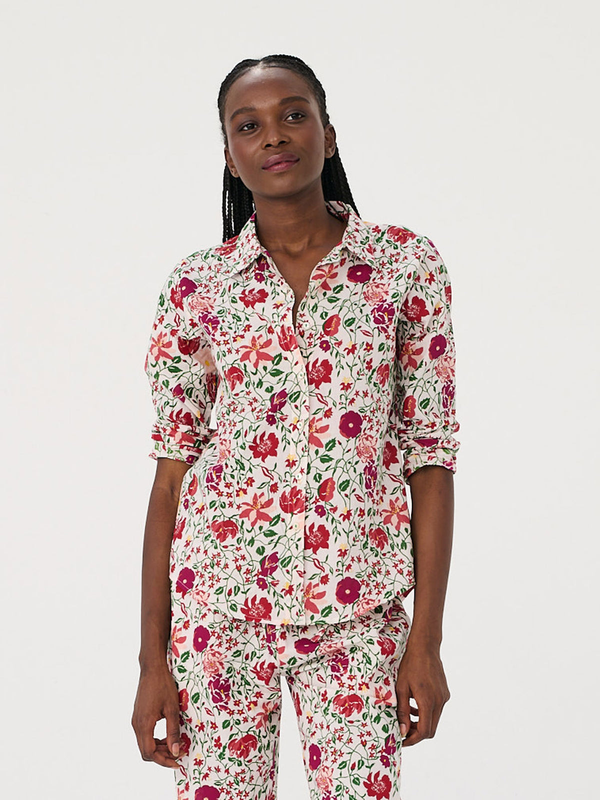 Haut de pyjama à manches longues femme Andy White Flower Lucas du Tertre